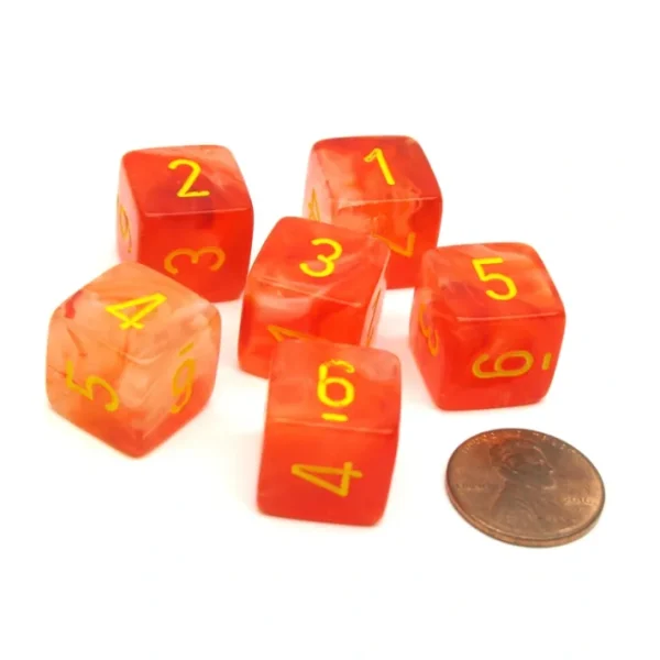 Ghostly 15mm 6 Sided D6 Chessex Dice, 6 Pieces - Orange with Yellow Numbers - Your Source for Gaming Essentials Clearance