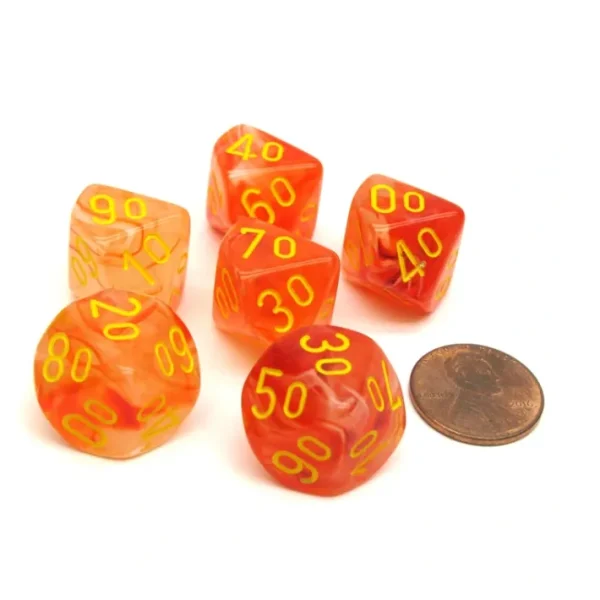 Ghostly 16mm Tens D10 (00-90) Dice, 6 Pieces - Orange with Yellow Numbers - Your Source for Gaming Essentials Fashion