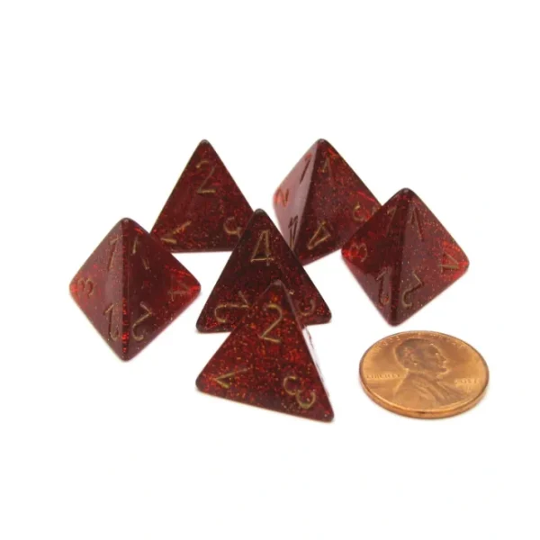 Glitter 18mm 4 Sided D4 Chessex Dice, 6 Pieces - Ruby with Gold - Your Source for Gaming Essentials Fashion