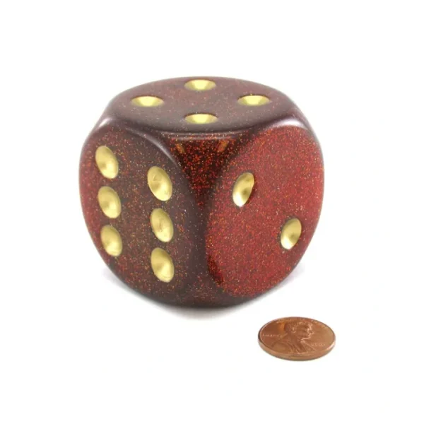 Glitter 50mm Huge Large D6 Chessex Dice, 1 Piece - Ruby with Gold Pips - Your Source for Gaming Essentials Online
