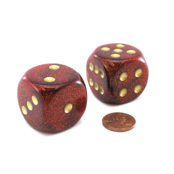 Glitter 30mm Large D6 Chessex Dice, 2 Pieces - Ruby with Gold Pips - Your Source for Gaming Essentials Discount