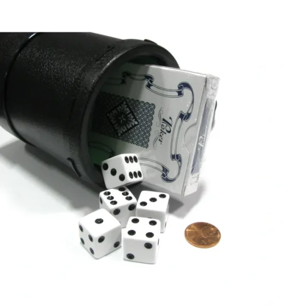 Heavy Duty Dice Cup w Twist Off Cover 5pc 16mm White Die & Playing Cards Travel - Your Source for Gaming Essentials Discount