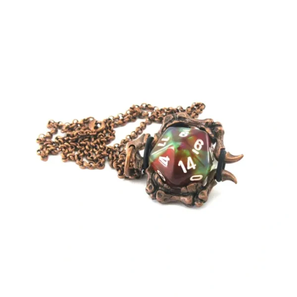 Jewelry Dice Pendant Bone Necklace with Old Copper Finish- Holds a D20 Die - Your Source for Gaming Essentials Best