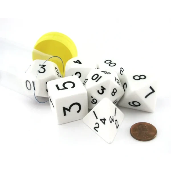 Jumbo Polyhedral 7-Die Dice Set 23mm-29mm- White with Black Numbers - Your Source for Gaming Essentials Online