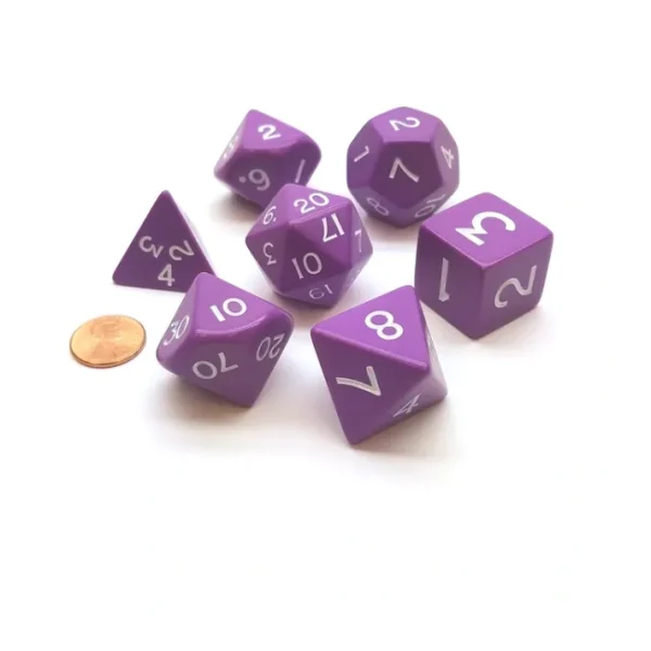 Jumbo Polyhedral 7-Die Dice Set 23mm-29mm-Purple with White Numbers - Your Source for Gaming Essentials Cheap