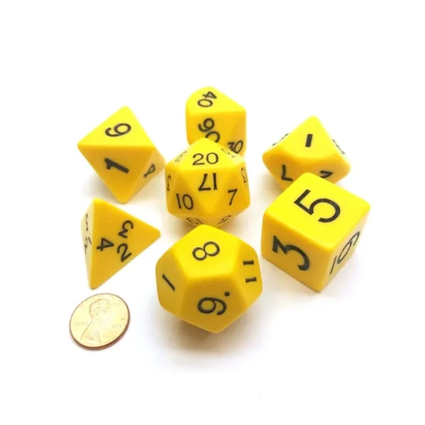 Jumbo Polyhedral 7-Die Dice Set 23mm-29mm-Yellow with Black Numbers - Your Source for Gaming Essentials Online