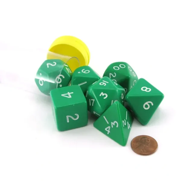 Jumbo Polyhedral 7-Die Dice Set 23mm-28mm- Green with White Numbers - Your Source for Gaming Essentials Outlet