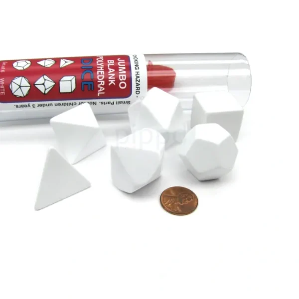 Jumbo Polyhedral RPG 6-Dice Set ~24 to 32mm Tall - Blank White - Your Source for Gaming Essentials Outlet