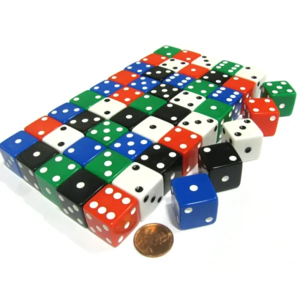 50 Large 19mm D6 Dice (Over 1 Pound of Dice)-10 Ea of Blue Black Green Red White - Your Source for Gaming Essentials Hot