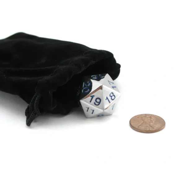 Large 22mm Zinc Metal Alloy Countdown D20 Dice w Black Bag, 1 Pc - Blue Numbers - Your Source for Gaming Essentials Best Sale