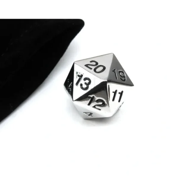 Large 22mm Zinc Metal Alloy Countdown D20 Dice w Black Bag, 1 Pc - Black Numbers - Your Source for Gaming Essentials Sale