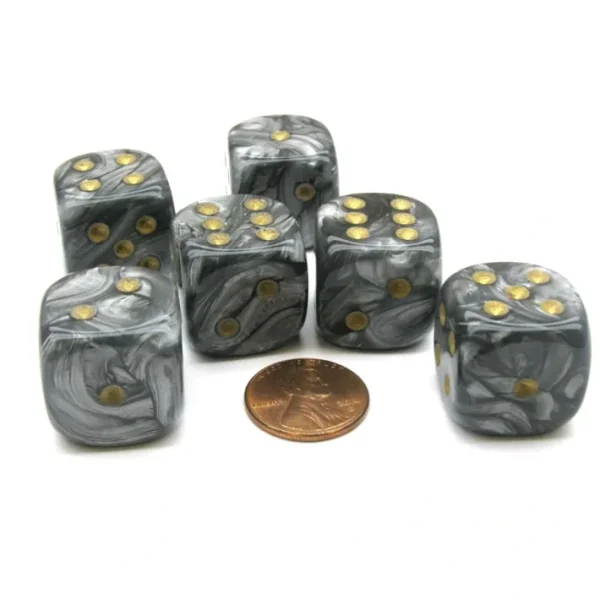 Leaf 20mm Big D6 Chessex Dice, 6 Pieces - Steel with Gold Pips - Your Source for Gaming Essentials Discount