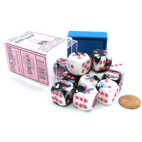 Limited Edition Gemini 16mm D6 Dice Block (12 Dice) - Black-White with Pink Pips - Your Source for Gaming Essentials Online