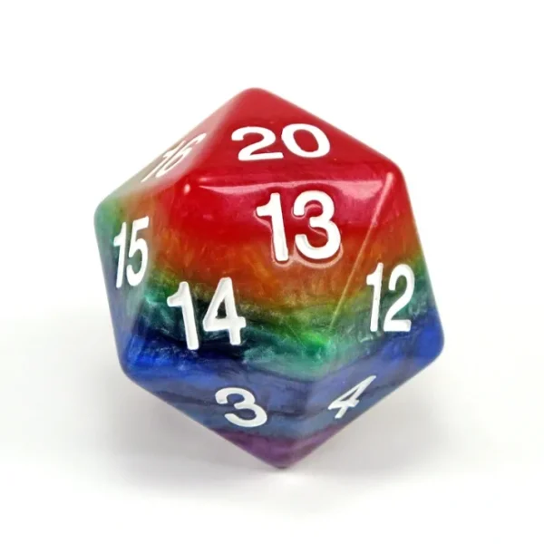 Limited Edition 55mm Countdown D20 Rainbow Dice with White Numbers - Your Source for Gaming Essentials Shop