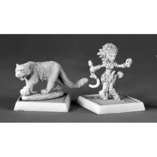 Tabletop Miniatures | Lini, Iconic Gnome Druid & Droogami, Snow Leopard 60020 Unpainted - Your Source for Gaming Essentials