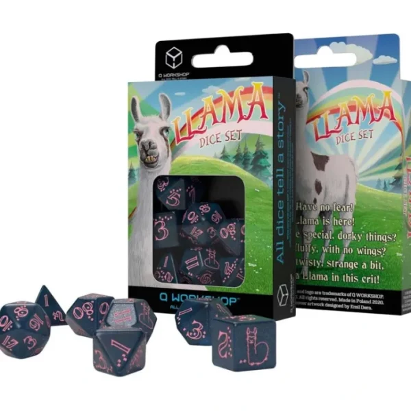 Llama 7 Piece Polyhedral RPG Dice Set - Sparkling, Glittering Dark Blue with Pink Numbers - Your Source for Gaming Essentials Flash Sale