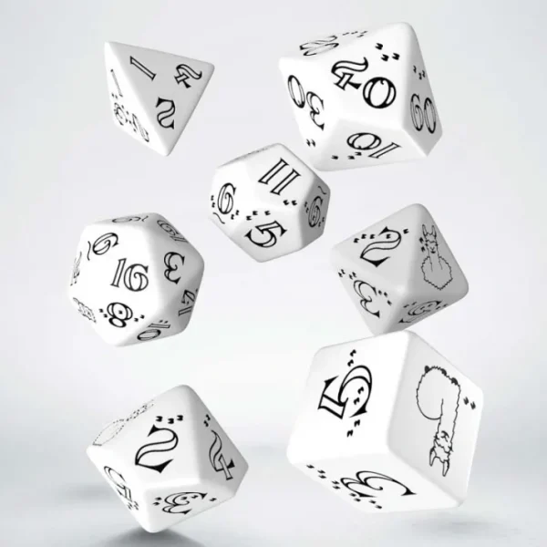 Llama 7 Piece Polyhedral RPG Dice Set - Bright White with Black Numbers - Your Source for Gaming Essentials Fashion