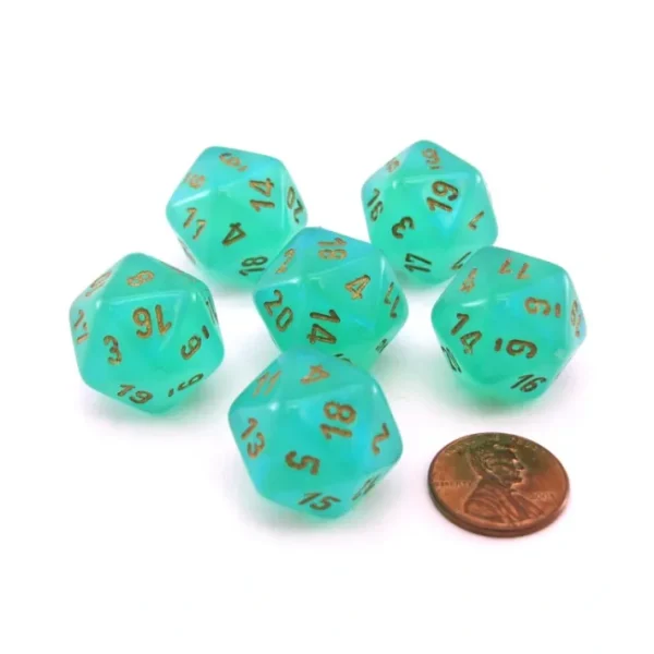 Luminary Borealis 20 Sided D20 Dice, 6 Pieces - Light Green with Gold Numbers - Your Source for Gaming Essentials Discount
