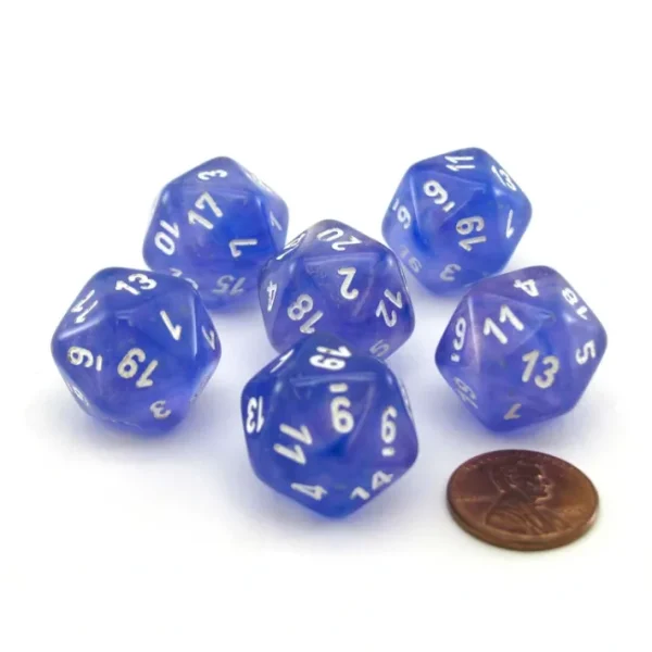 Luminary Borealis 20 Sided D20 Dice, 6 Pieces - Purple with White Numbers - Your Source for Gaming Essentials Fashion