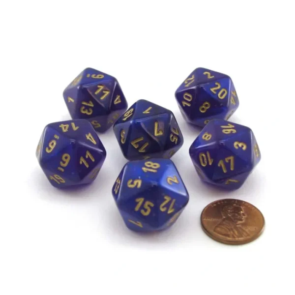 Luminary Borealis 20 Sided D20 Dice, 6 Pieces - Royal Purple with Gold Numbers - Your Source for Gaming Essentials Online