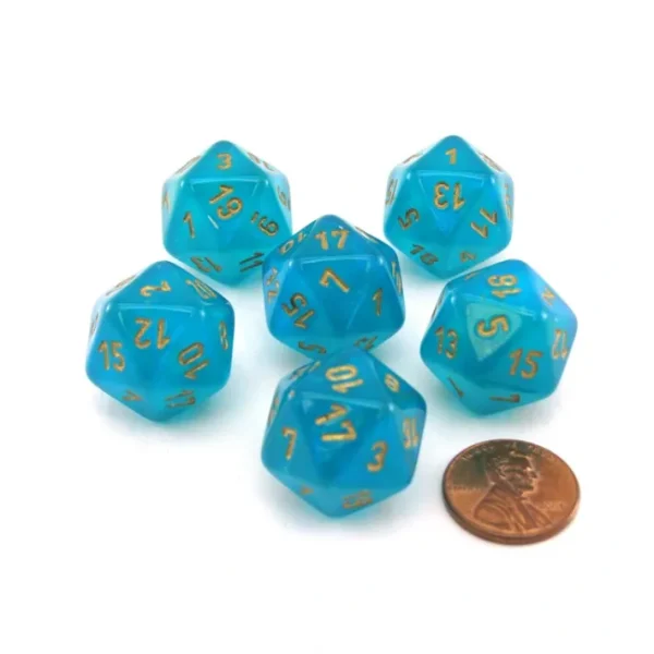 Luminary Borealis 20 Sided D20 Dice, 6 Pieces - Teal with Gold Numbers - Your Source for Gaming Essentials Flash Sale