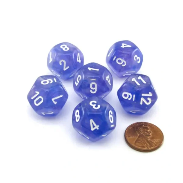 Luminary Borealis 18mm 12 Sided D12 Dice, 6 Pieces - Purple with White Numbers - Your Source for Gaming Essentials Sale