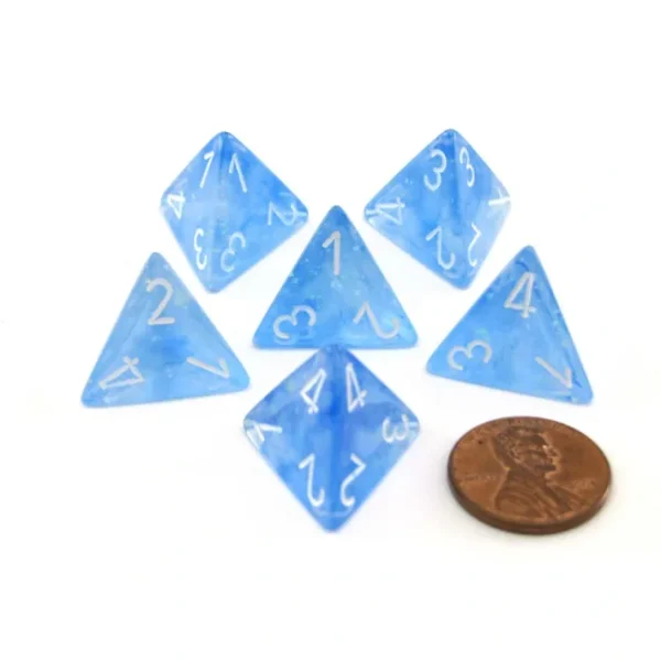 Luminary Borealis 18mm 4 Sided D4 Dice, 6 Pieces - Sky Blue with White Numbers - Your Source for Gaming Essentials Outlet