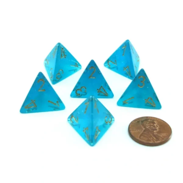 Luminary Borealis 18mm 4 Sided D4 Dice, 6 Pieces - Teal with Gold Numbers - Your Source for Gaming Essentials Store