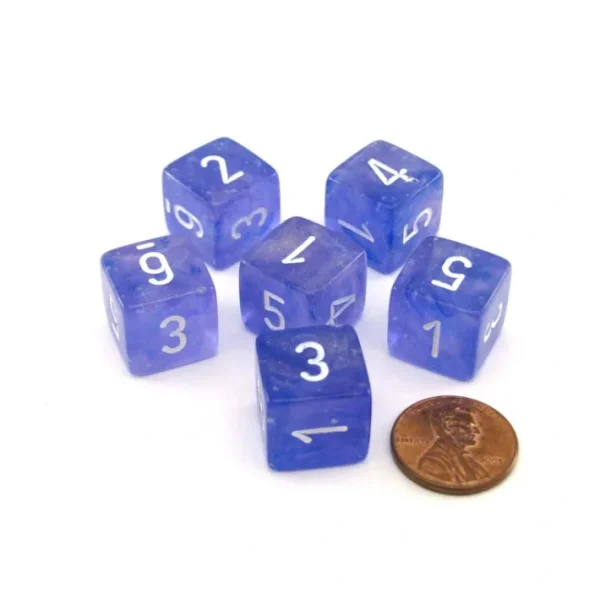 Luminary Borealis 15mm 6 Sided D6 Dice, 6 Pieces - Purple with White Numbers - Your Source for Gaming Essentials Online