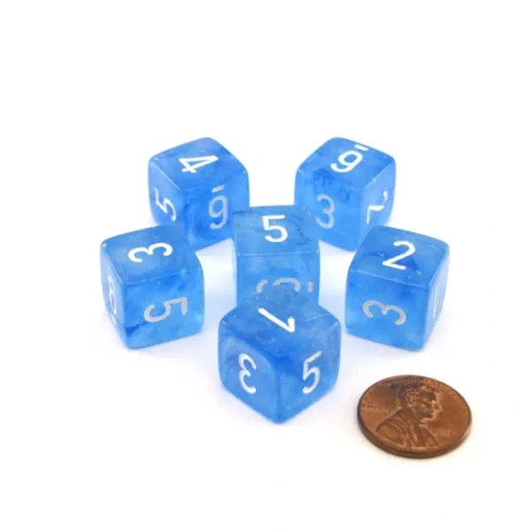 Luminary Borealis 15mm 6 Sided D6 Dice, 6 Pieces - Sky Blue with White Numbers - Your Source for Gaming Essentials Best