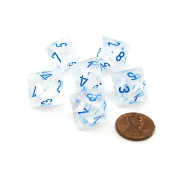Luminary Borealis 15mm 8 Sided D8 Dice, 6 Piece - Icicle with Light Blue Numbers - Your Source for Gaming Essentials Shop