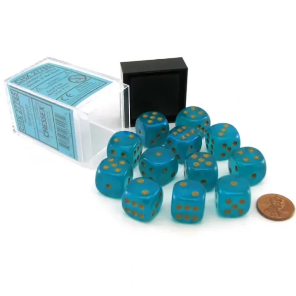 Luminary Borealis 16mm D6 Chessex Dice Block (12 Dice) - Teal with Gold Pip - Your Source for Gaming Essentials Hot