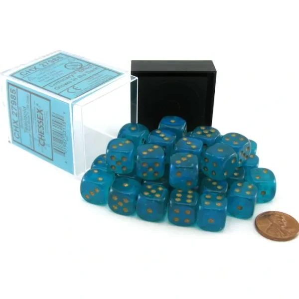 Luminary Borealis 12mm D6 Chessex Dice Block (36 Dice) - Teal with Gold Pip - Your Source for Gaming Essentials Fashion