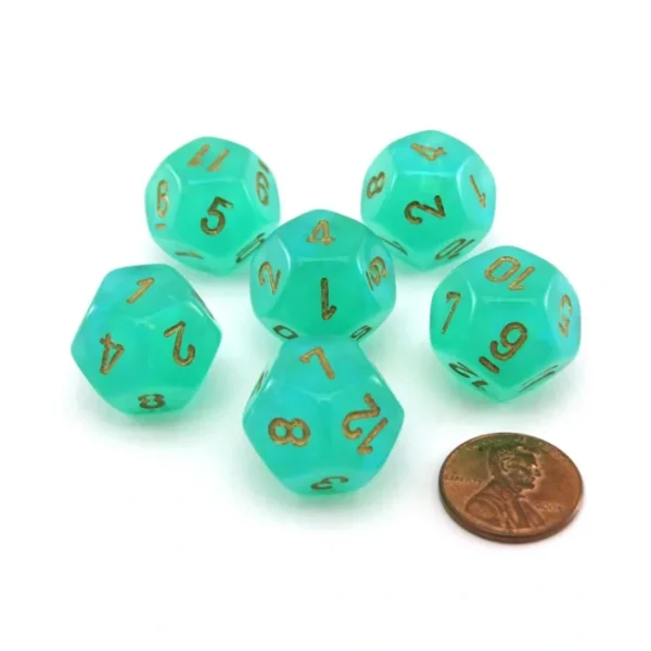 Luminary Borealis 18mm D12 Dice, 6 Pieces - Light Green with Gold Numbers - Your Source for Gaming Essentials Cheap