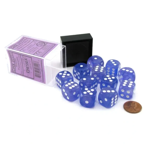 Luminary Borealis 16mm D6 Dice Block (12 Dice) - Purple with White Pips - Your Source for Gaming Essentials Outlet