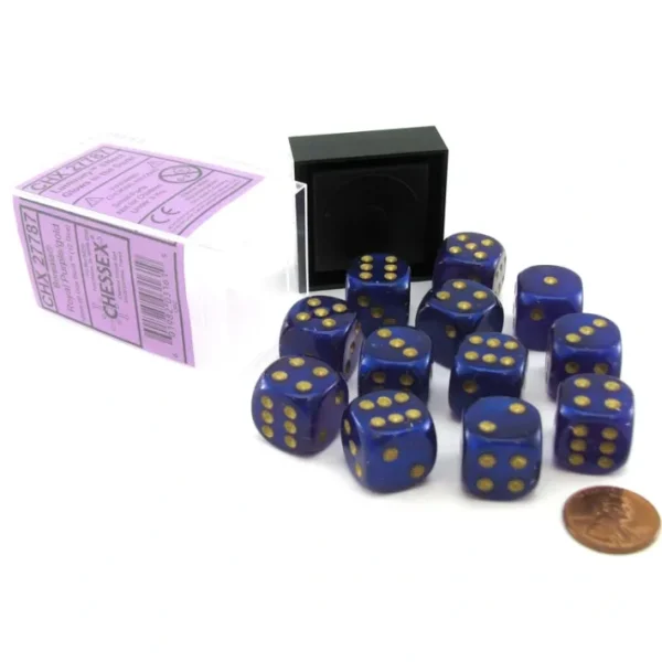Luminary Borealis 16mm D6 Dice Block (12 Dice) - Royal Purple with Gold Pips - Your Source for Gaming Essentials Discount