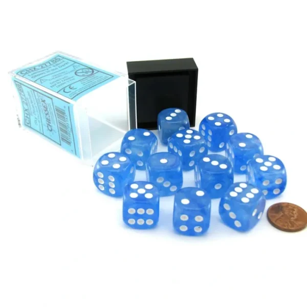 Luminary Borealis 16mm D6 Dice Block (12 Dice) - Sky Blue with White Pips - Your Source for Gaming Essentials Shop
