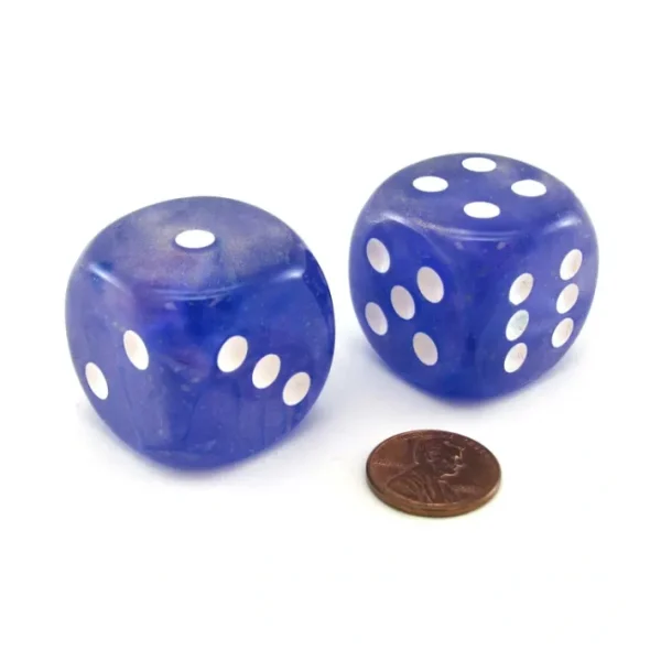 Luminary Borealis 30mm Large D6 Dice, 2 Pieces - Purple with White Pips - Your Source for Gaming Essentials Shop