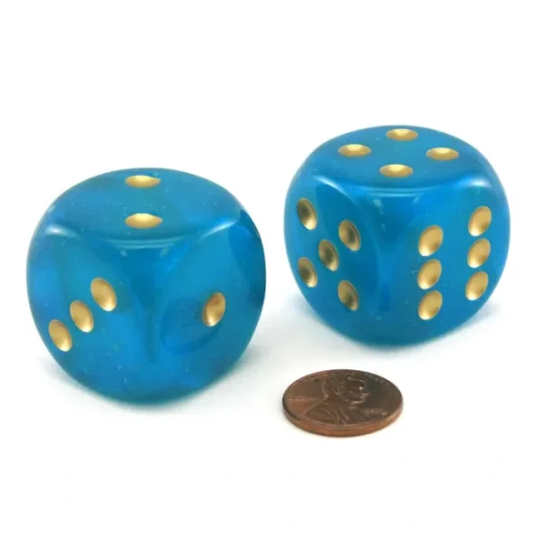 Luminary Borealis 30mm Large D6 Chessex Dice, 2 Pieces - Teal with Gold Pip - Your Source for Gaming Essentials Best Sale