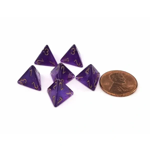 Luminary Borealis 12mm Mini 4 Sided D4 Dice, 6 Pieces - Royal Purple with Gold - Your Source for Gaming Essentials Best Sale