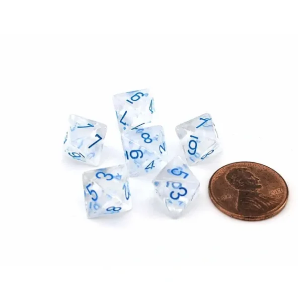 Luminary Borealis 9mm Mini 8 Sided D8 Dice, 6 Pieces - Icicle with Light Blue - Your Source for Gaming Essentials Clearance