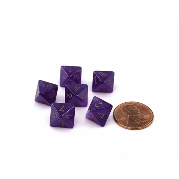 Luminary Borealis 9mm Mini 8 Sided D8 Dice, 6 Pieces - Royal Purple with Gold - Your Source for Gaming Essentials Flash Sale
