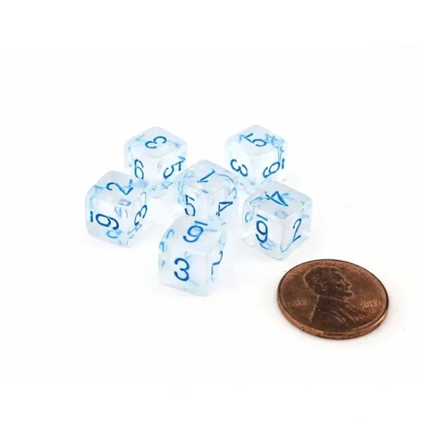 Luminary Borealis 9mm Mini 6 Sided D6 Dice, 6 Pieces - Icicle with Light Blue - Your Source for Gaming Essentials Cheap