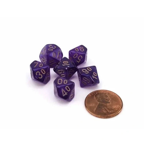Luminary Borealis 10mm Mini Tens D10 Dice, 6 Pieces - Royal Purple with Gold - Your Source for Gaming Essentials New