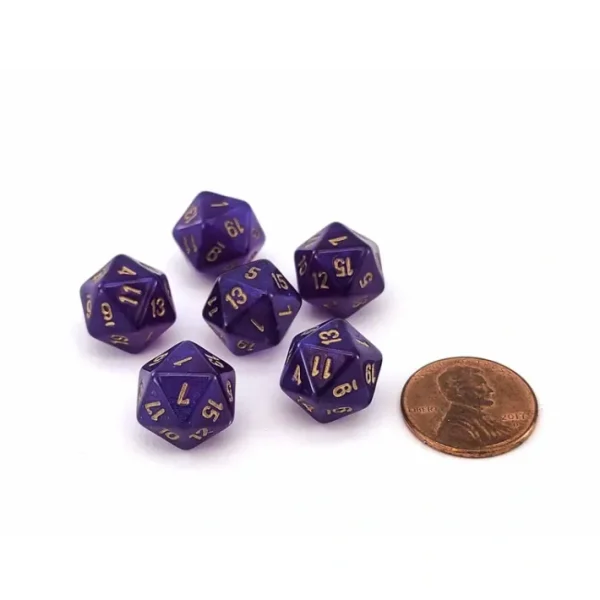 Luminary Borealis 12mm Mini 20 Sided D20 Dice, 6 Pieces - Royal Purple with Gold - Your Source for Gaming Essentials Shop