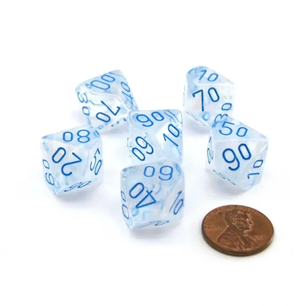 Luminary Borealis 16mm Tens D10 (00-90) Dice, 6 Pieces - Icicle with Light Blue - Your Source for Gaming Essentials Hot