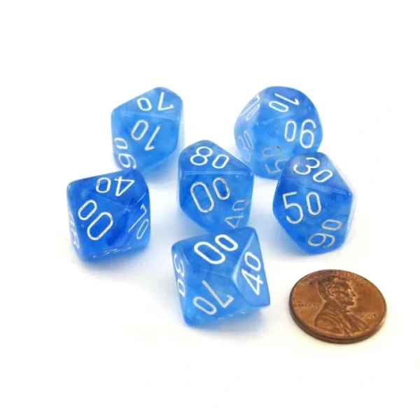 Luminary Borealis 16mm Tens D10 (00-90) Dice, 6 Pieces - Sky Blue with White - Your Source for Gaming Essentials Best Sale