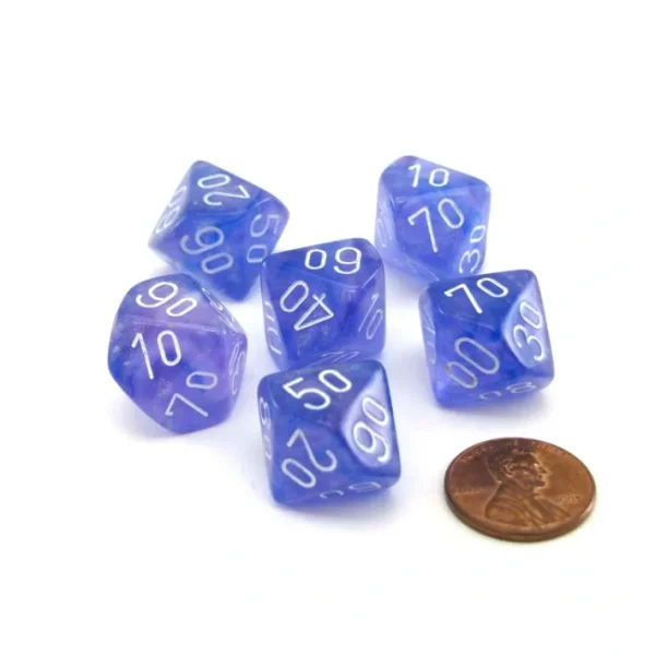 Luminary Borealis 16mm Tens D10 (00-90) Dice 6 Piece - Purple with White Numbers - Your Source for Gaming Essentials Sale