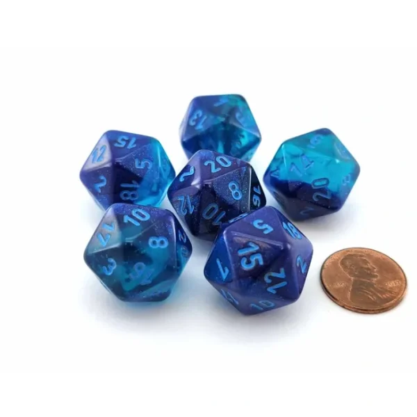 Luminary Gemini 20 Sided D20 Dice, 6 Pieces - Blue-Blue with Light Blue Numbers - Your Source for Gaming Essentials Discount