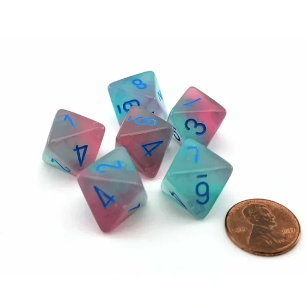Luminary Gemini 15mm 8 Sided D8 Dice, 6 Pieces - Gel Green-Pink with Blue - Your Source for Gaming Essentials Hot